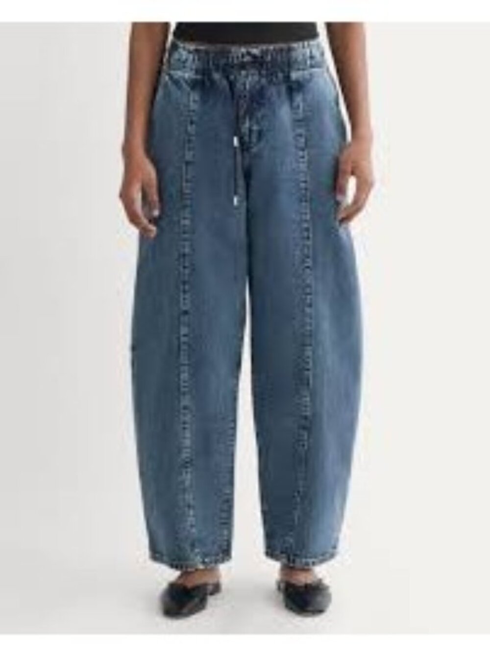 Everlane Drawstring Baggy Barrel Wide Leg Jeans Large Medium Wash Elastic Waist